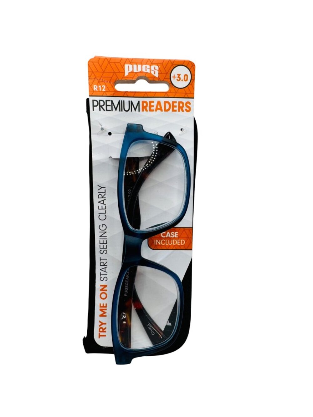 Pugs Premium Readers +3.0 Blue Frame With Case Included